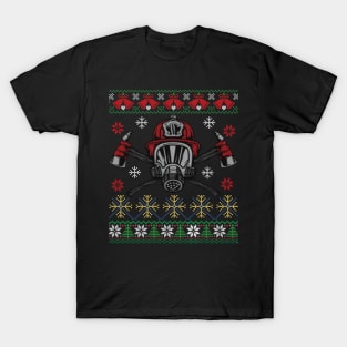Xmas Firefighter Ugly Sweater Style T-Shirt